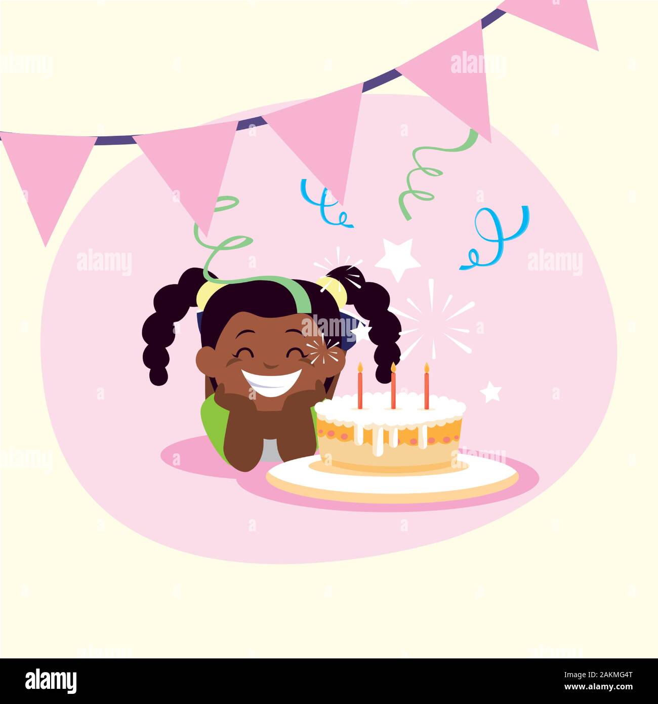 Girl cartoon with cake design, Happy birthday card celebration decoration  surprise party anniversay and invitation theme Vector illustration Stock  Vector Image & Art - Alamy
