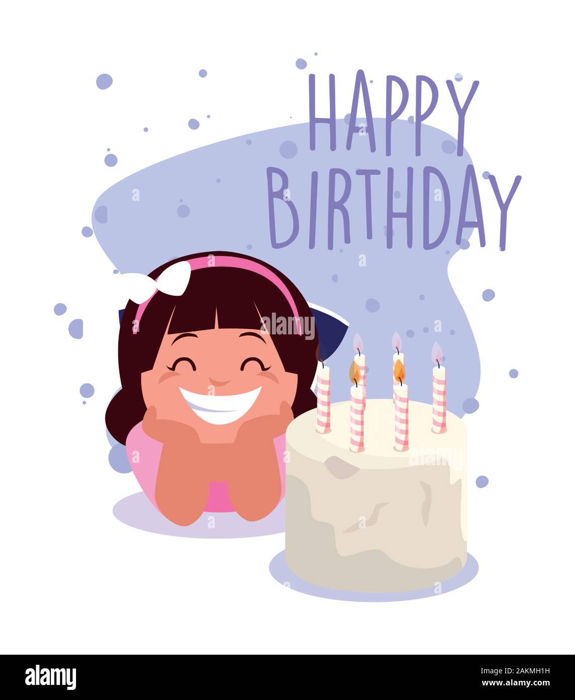 girl cartoon with cake design, Happy birthday card celebration ...