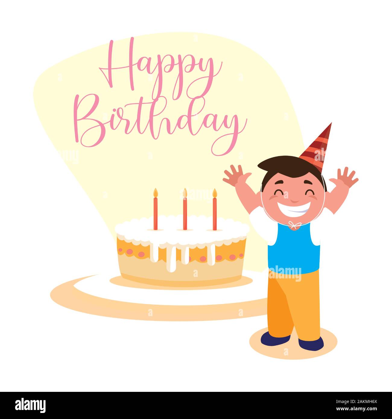 Boy cartoon with cake design, Happy birthday card celebration decoration  surprise party anniversay and invitation theme Vector illustration Stock  Vector Image & Art - Alamy
