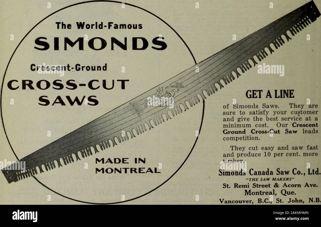 Hardware merchandising September-December 1919 . Hull, Canada GET A LINE.  of Simonds Saws. They aresure to satisfy your customerand give the best  service at aminimum cost. Our CrescentGround Cross-Cut Saw  leadscompetition. They