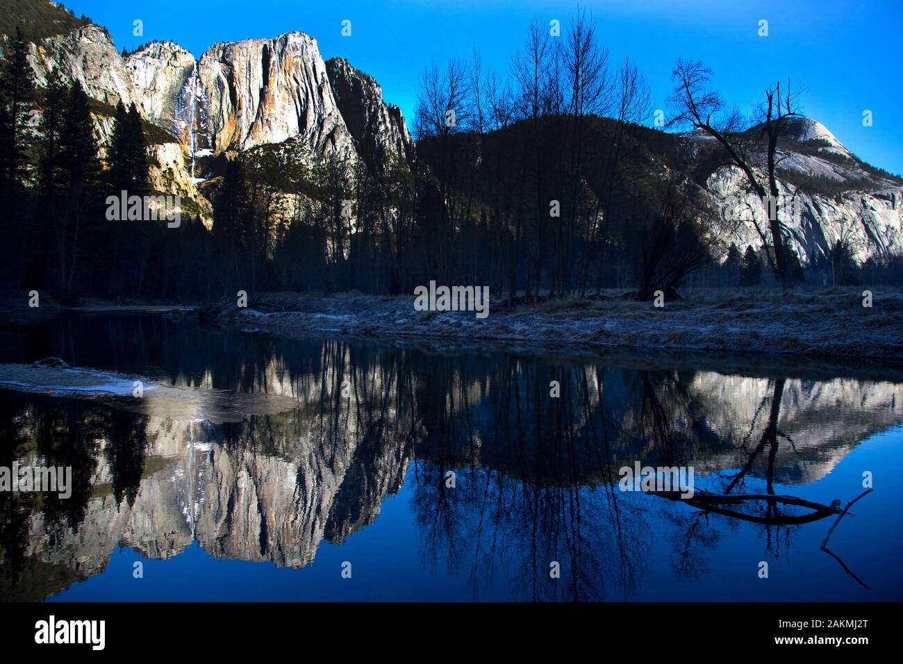 Reflections in the Merced River in the Morning at Yosemite Stock Photo