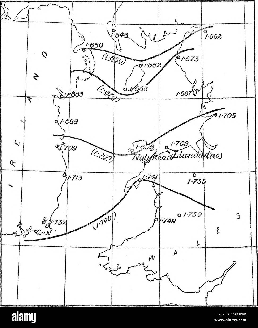 The Bakerian Lecture: A Magnetic Survey of the British Isles for the Epoch January 1, 1886 . North-West England, North Wales, and Galloway. The valley line which bounds it on the east has been drawn through the centre ofthe region of low Vertical Force which exists there (see Plate XI). The southernpart is obtained from the Horizontal Force disturbances (see Plate X.). SURVEY OF THE BRITISH ISLES FOR THE EPOCH JANUARY 1, 1886. 305 At Dumfries and Carlisle the disturbing forces are small, and coincide in directionwith the valley line, i.e., they fairly represent the resultants of two attraction Stock Photo