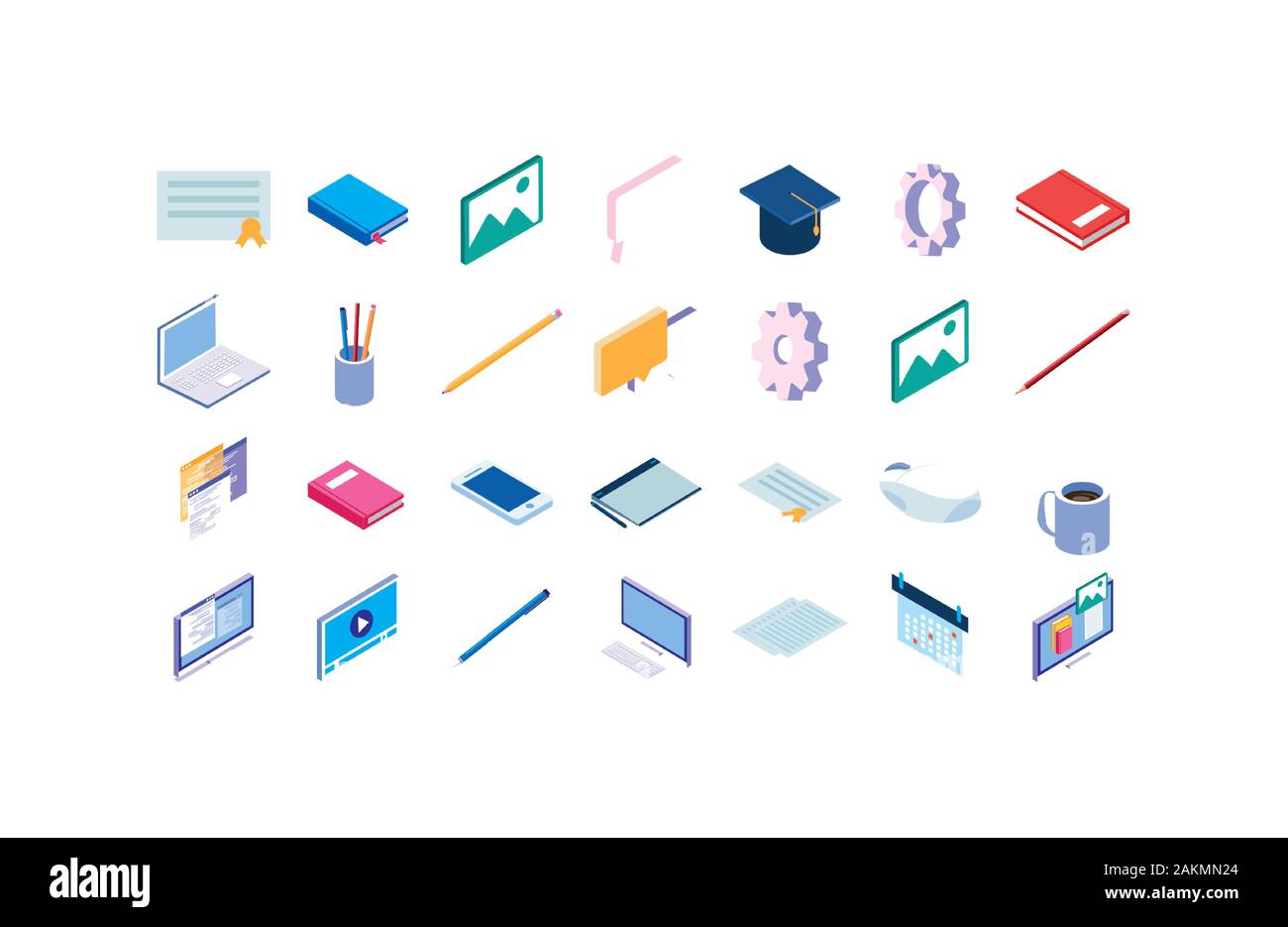 School icon set design, Eduaction class lesson knowledge preschooler ...