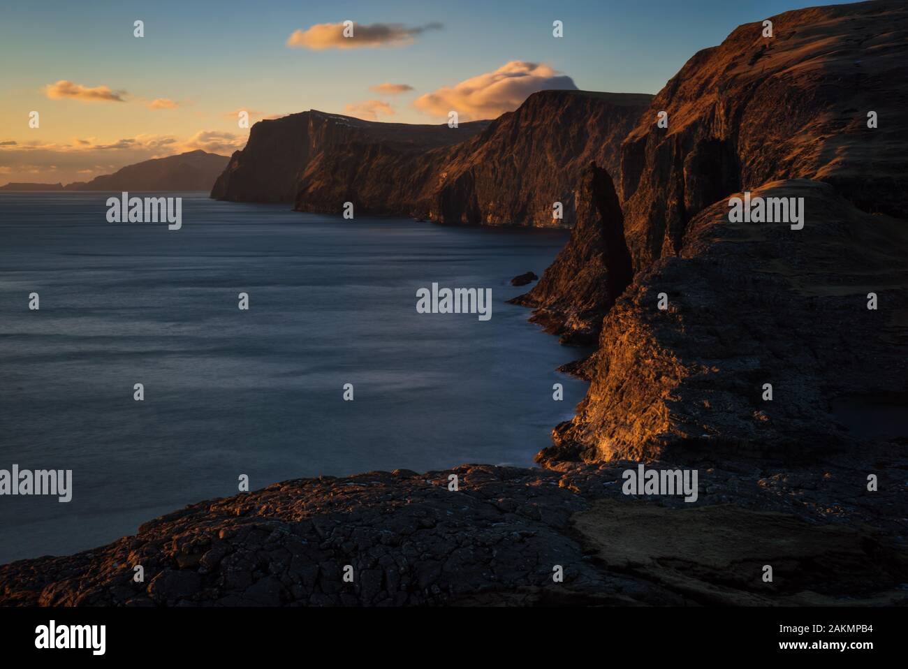 Vagar island coastline in sunset, Faroe Islands Stock Photo - Alamy