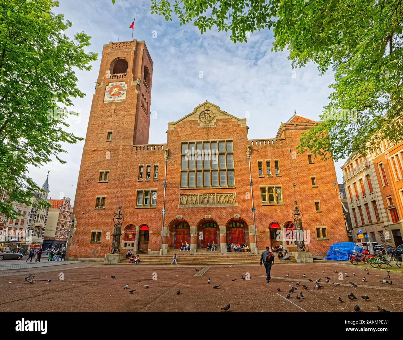 Amsterdam spring scene of people in front of the Bistro Berlage in city center Stock Photo