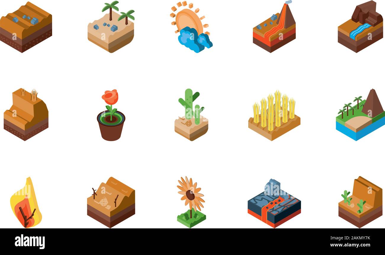 Isometric icon set design, Nature element earth eco ecology conservation bio environment and outdoor theme Vector illustration Stock Vector