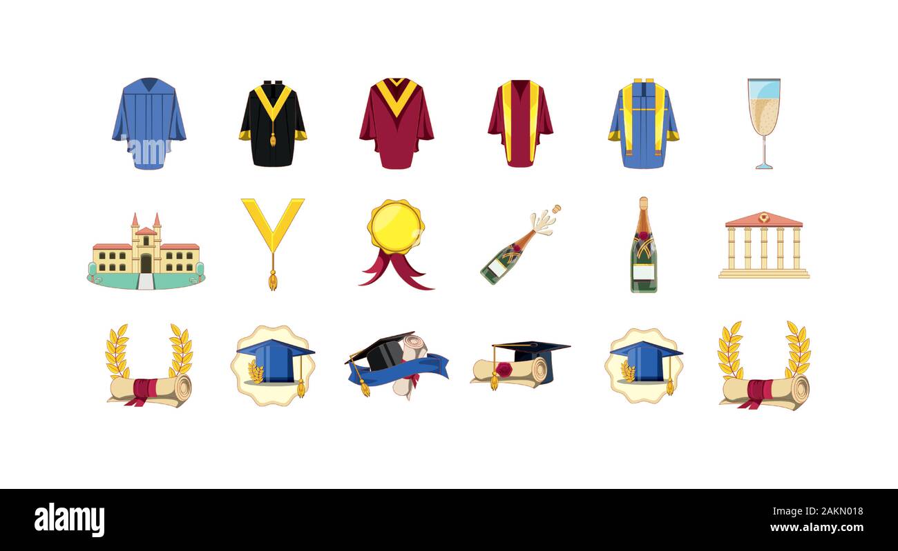 Graduation icon set design, University education school college ...
