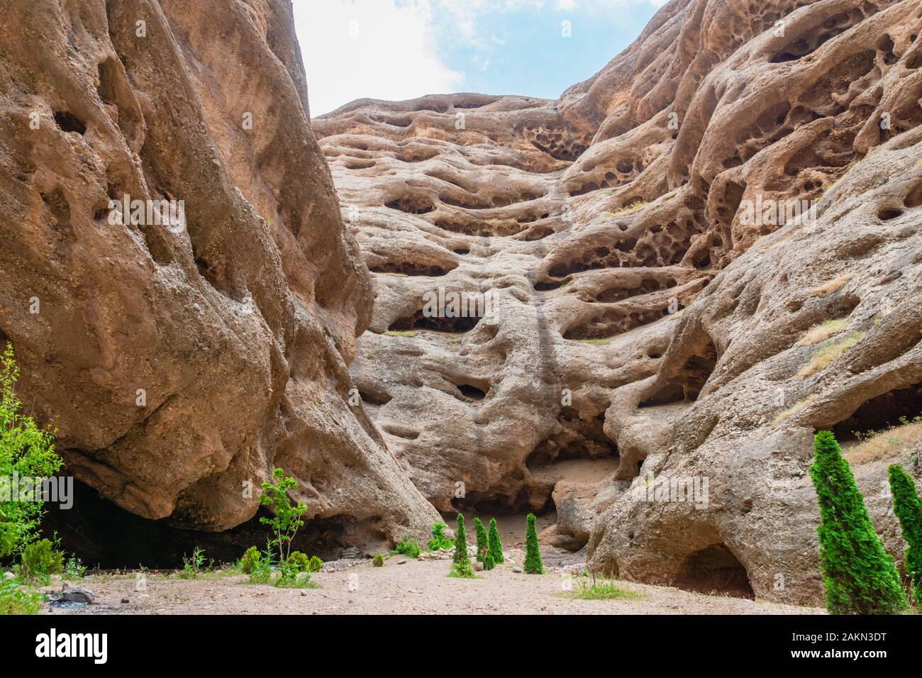 Alamut Canyon view in Iran. Cave structured canyons are located in Alamut Valley area at the southern slope of Alborz Mountain range at northern Iran Stock Photo