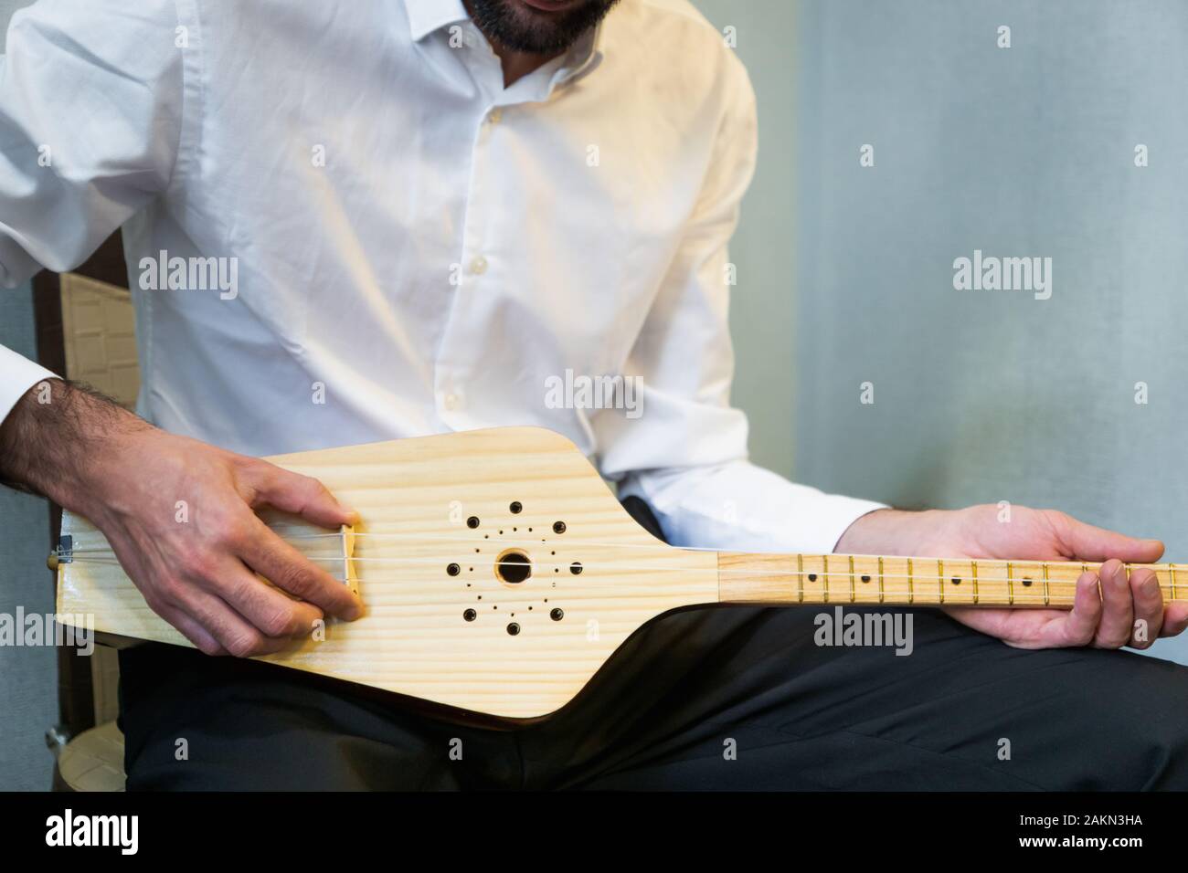 Panduri (Fanduri) close-up - panduri is a traditional Georgian three-string plucked instrument common in all regions of Eastern Georgia Stock Photo