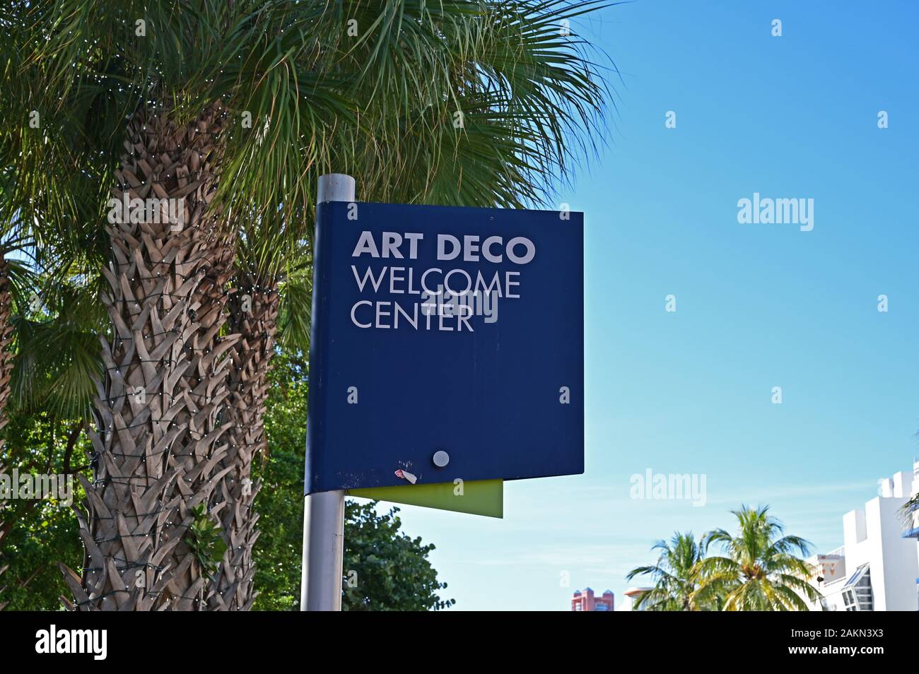 Miami Beach, Florida January 5, 2020 Art Deco Center sign on