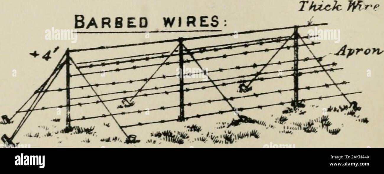 Manual of military engineering . Fz^ i . Barbed wires. WcJIcr 4 Graham.  L**^ UthoLondon.Opposite poLge ^3. CHAPTER X.—OBSTACLES. 43 Fig. 1. The  pickets should be about 4 or 5 feet high,