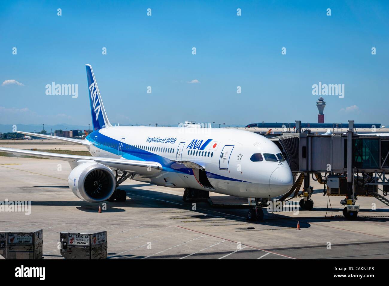 Beijng, China - July 2019: ANA, Air Nippon airways, aircraft landed at Beijing airport. ANA is the largest airline in Japan Stock Photo