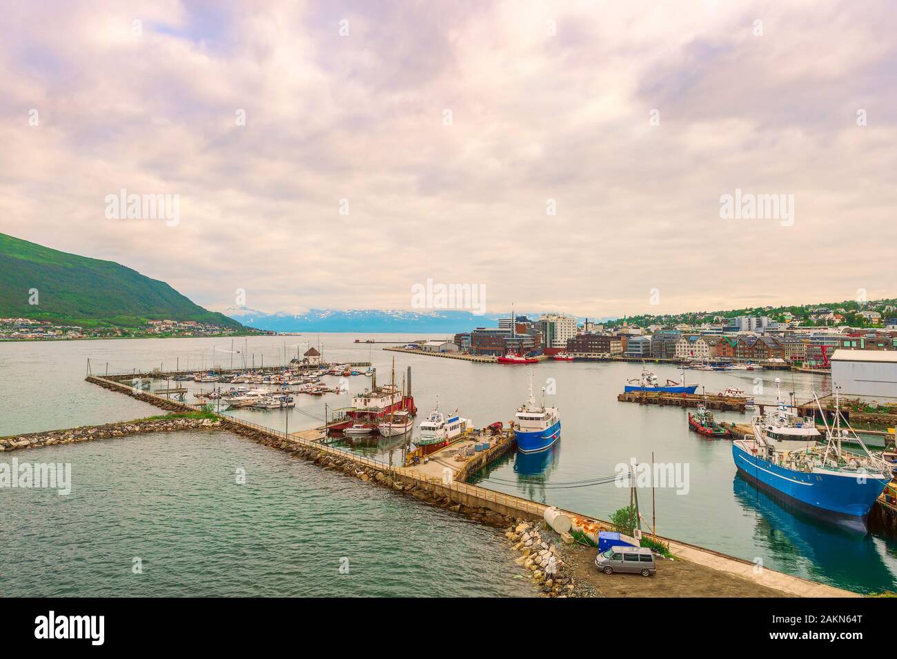 View of harbor of the city of Tromso. Troms og Finnmark county. Norway Stock Photo
