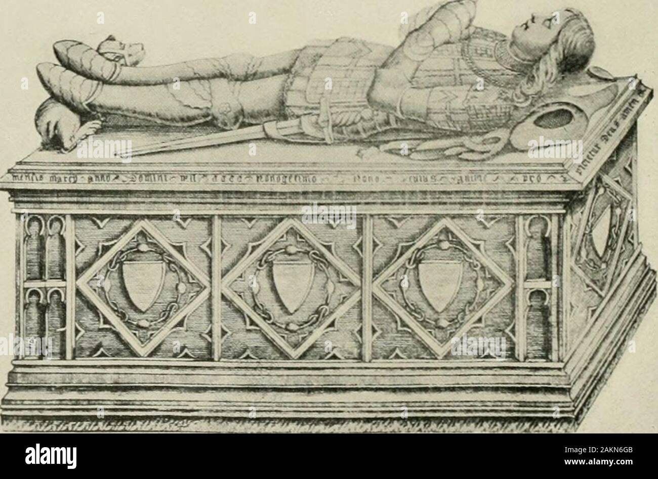 The Greene family and its branches from A.D861 to A.D1904 . TOMB OF SIR RALPH GREENE, SON OF THE BEHEADED LORD GREENE. TOMB OF EDWARD, I:aRL OF WILTSHIRE TOMBS WITH EFFIGIES. LINE OF BEHEADED SIR HENRY GREENElP?iijtigiaiilicd Inj Ilnacli, Eiiijlniid. f.rpivits/y („/? Uiii innh. (min llalxtmiVs GciicahajU. puhlisliol in 1SS5) ^be 6rccne jfanul^ In the ven- first year of King Henry R, Ralphs Sir Henrys oldest son,was restored to his title and estates,* and received in after years particnlarhonors from the king. The beautifnl tomb of this Lord Greene of Draytonis shown on opposite page. As he lef Stock Photo
