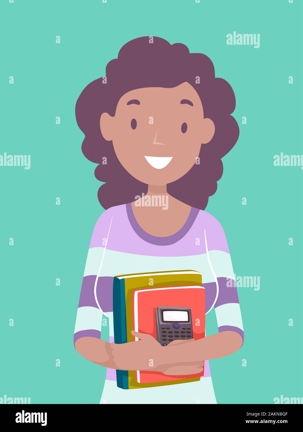Illustration of a Teenage Girl African American Holding Books and a Calculator for An Accounting or Math Class Stock Photo