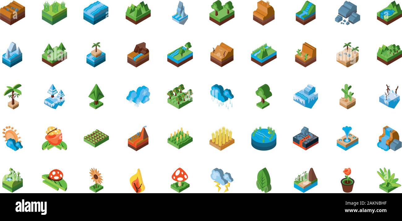 Isometric icon set design, Nature element earth eco ecology conservation bio environment and outdoor theme Vector illustration Stock Vector
