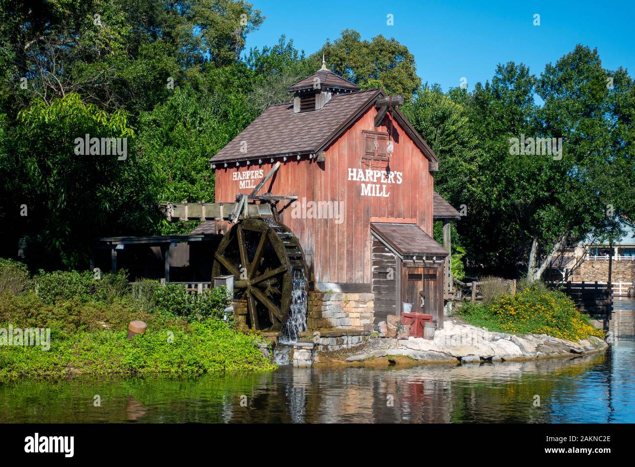 general view of Harper's Mill in Adventureland at Walt Disney's Magic Kingdom in Orlando, Florida. Stock Photo