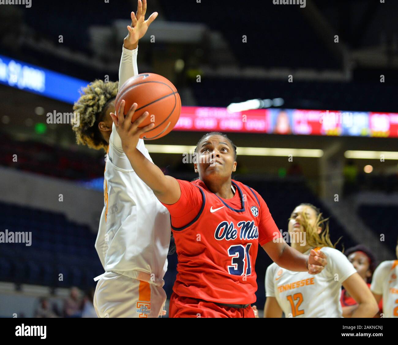 Oxford, MS, USA. 09th Jan, 2020. Ole' Miss guard, Deia Cage (31), goes to the hoop for a lay up during the NCAA women's basketball game between the Tennessee Lady Volunteers and the Ole' Miss Rebels at The Pavillion in Oxford, MS. Kevin Langley/Sports South Media/CSM/Alamy Live News Stock Photo
