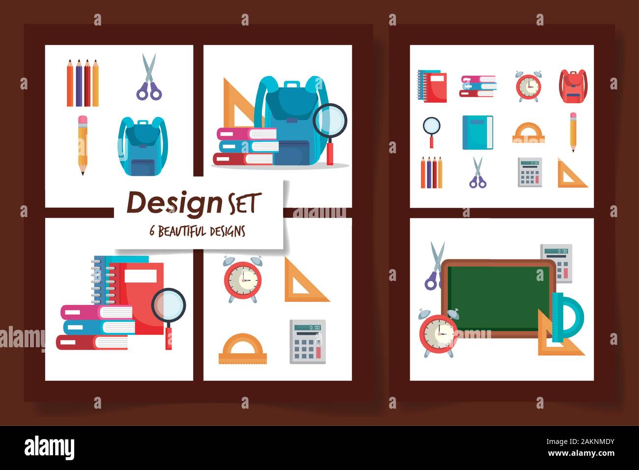 Six Designs Of School Education Supplies Stock Vector Image Art Alamy   Six Designs Of School Education Supplies 2AKNMDY 