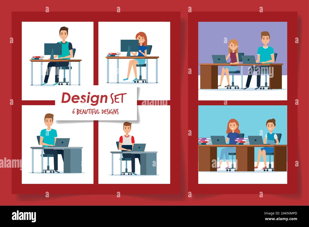 six designs of young people in the workplace Stock Vector Image & Art ...