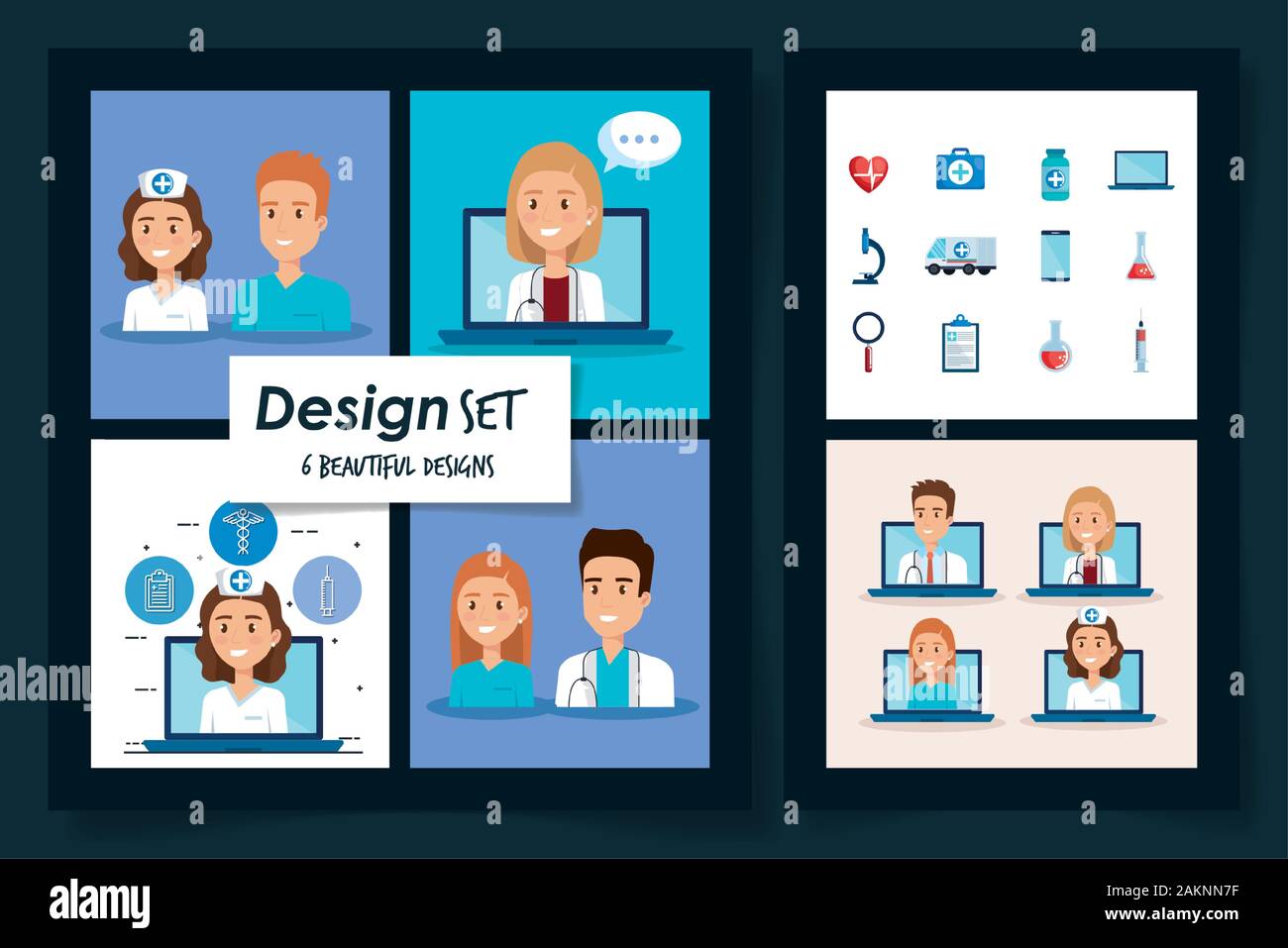 six designs of healthcare medical with doctors and icons Stock Vector ...