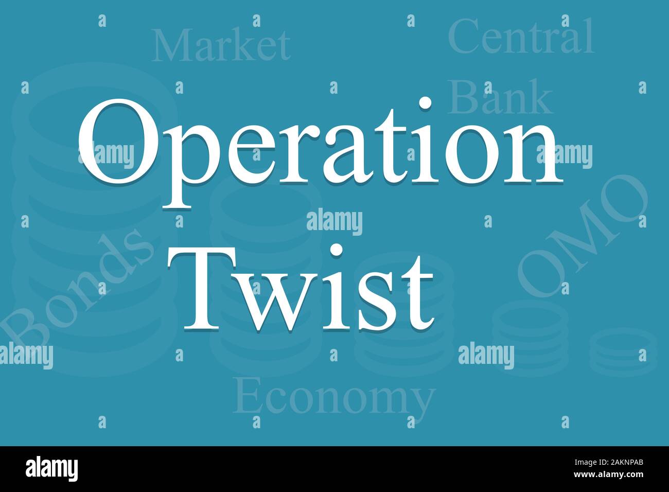 Economic Concept Operation Twist with Bonds, Market, OMO or Open Market Operations, Central bank on blue background. Stock Photo