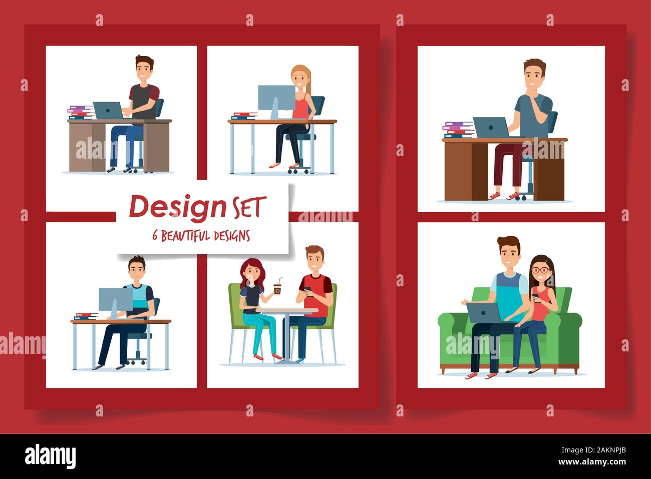 six designs of young people in the workplace Stock Vector Image & Art ...