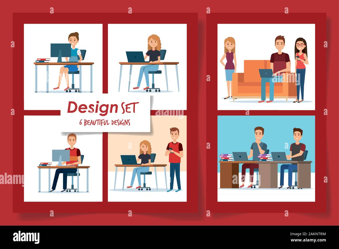 six designs of young people in the workplace Stock Vector Image & Art ...