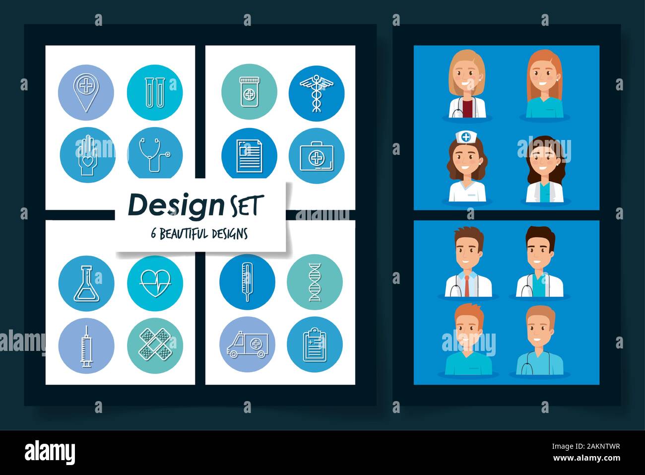 six designs of healthcare medical with doctors and icons Stock Vector ...