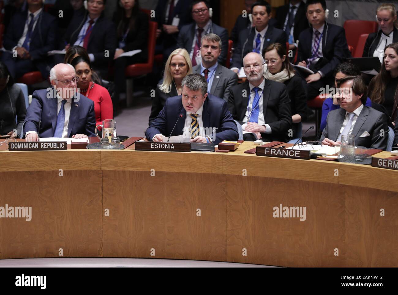 United Nations, New York, USA, January 09, 2020 - Urmas Reinsalu, Minister for Foreign Affairs of the Republic of Estonia during the Security Council meeting on maintenance of international peace and security and upholding the United Nations Charter today at the UN Headquarters in New York.Photo: Luiz Rampelotto/EuropaNewswire PHOTO CREDIT MANDATORY. | usage worldwide Stock Photo