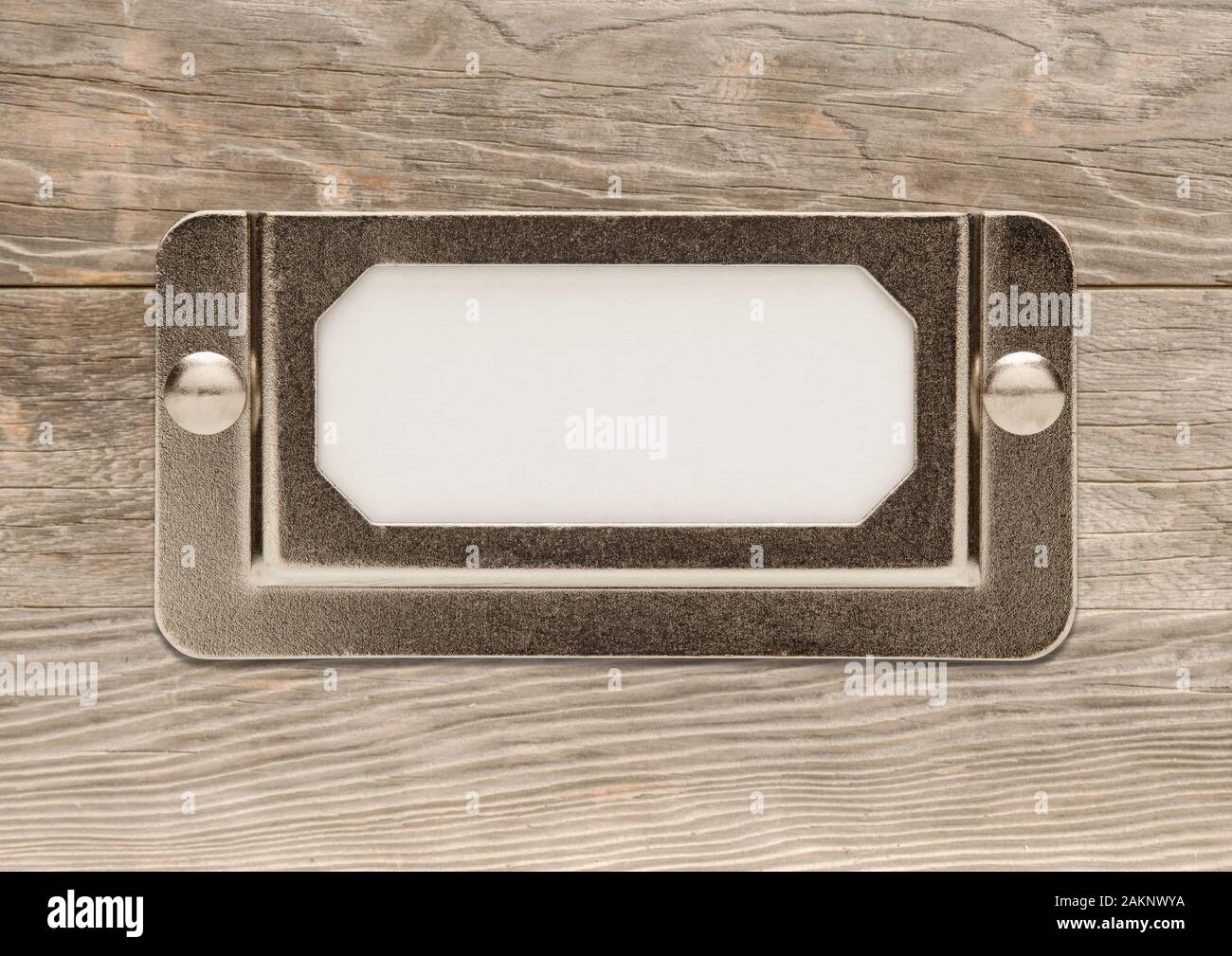 Blank Metal File Label Frame on Wood Ready for Your Own Message