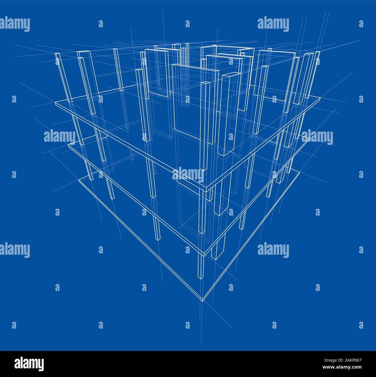 Drawing or sketch of a house under construction. Construction site. Main line, back contour and auxiliary lines. Vector made from 3d. Stock Vector