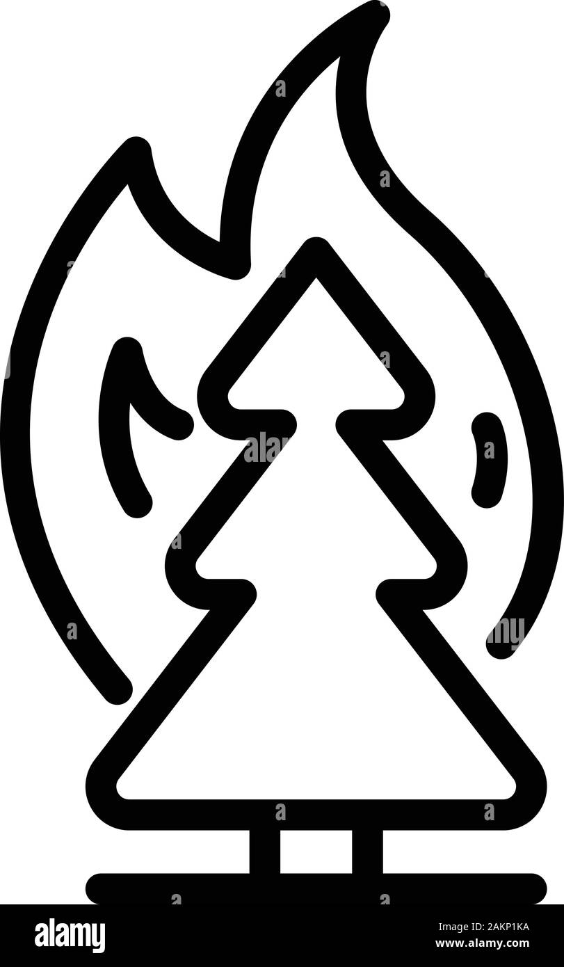 Fir tree burning in fire icon, outline style Stock Vector Image & Art