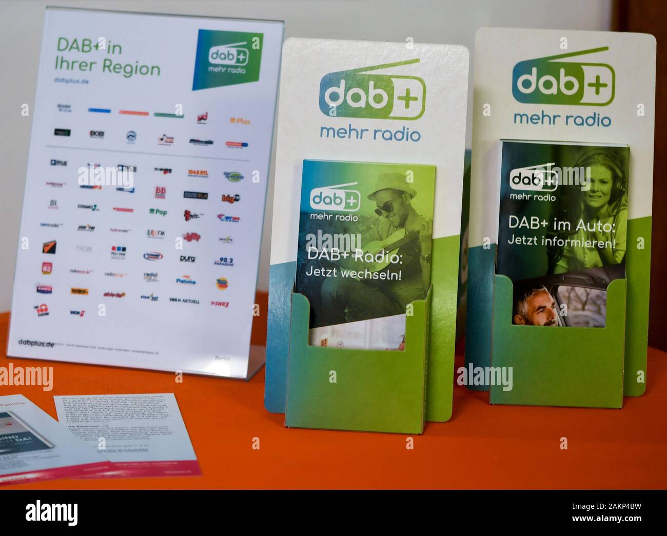 Berlin, Germany. 03rd Dec, 2019. Information brochures on DAB radio in one  display. From 21 December 2020, radios in new vehicles as well as new  stationary radios with display must enable reception