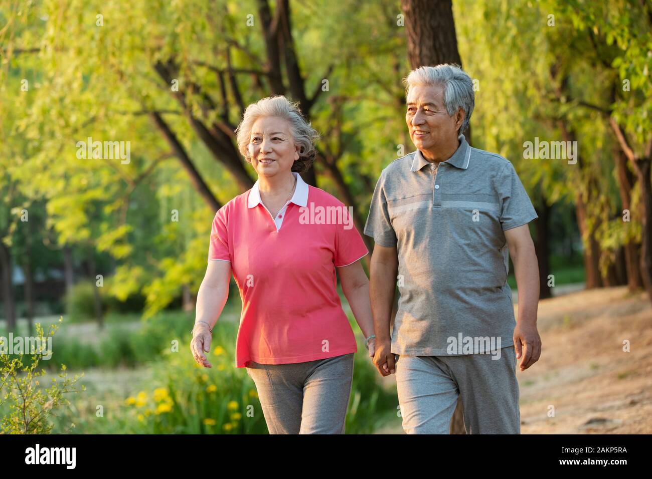 The happiness of the elderly couple walking in the park Stock Photo - Alamy