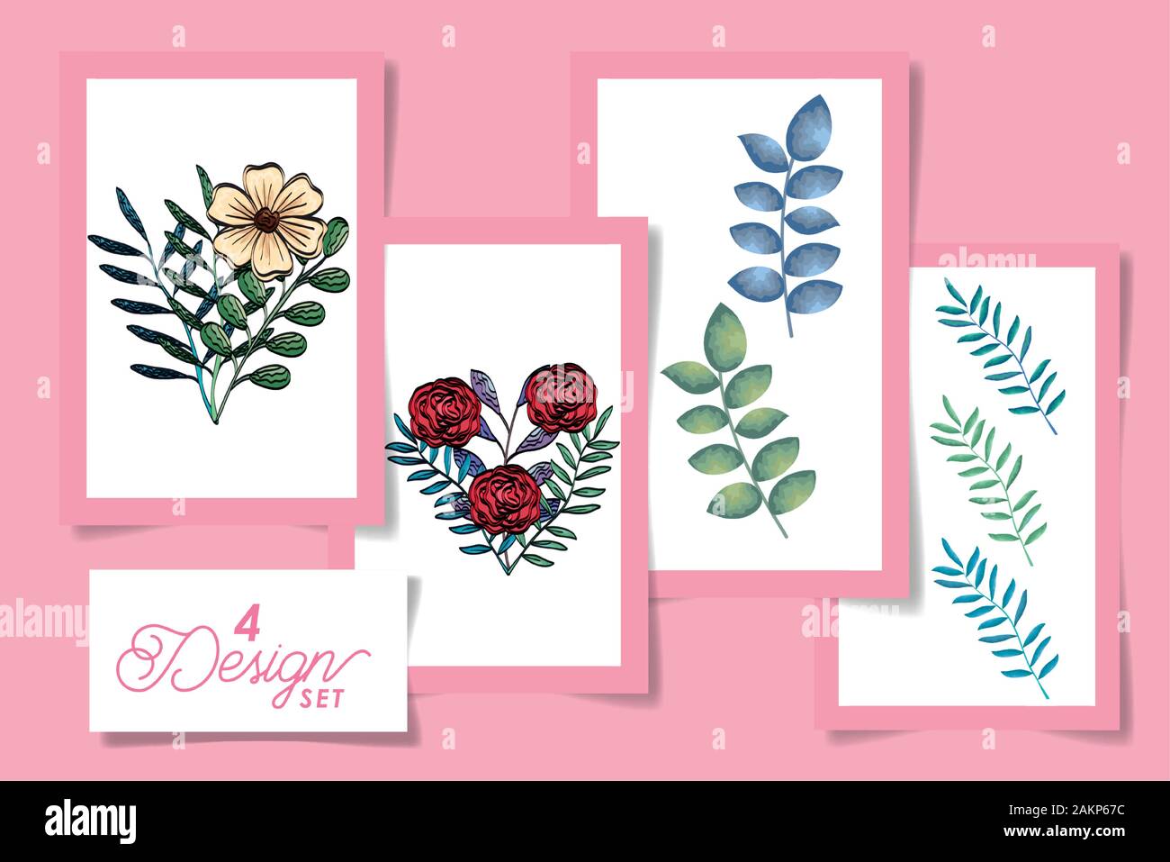 four designs of flowers with leafs naturals Stock Vector Image & Art ...