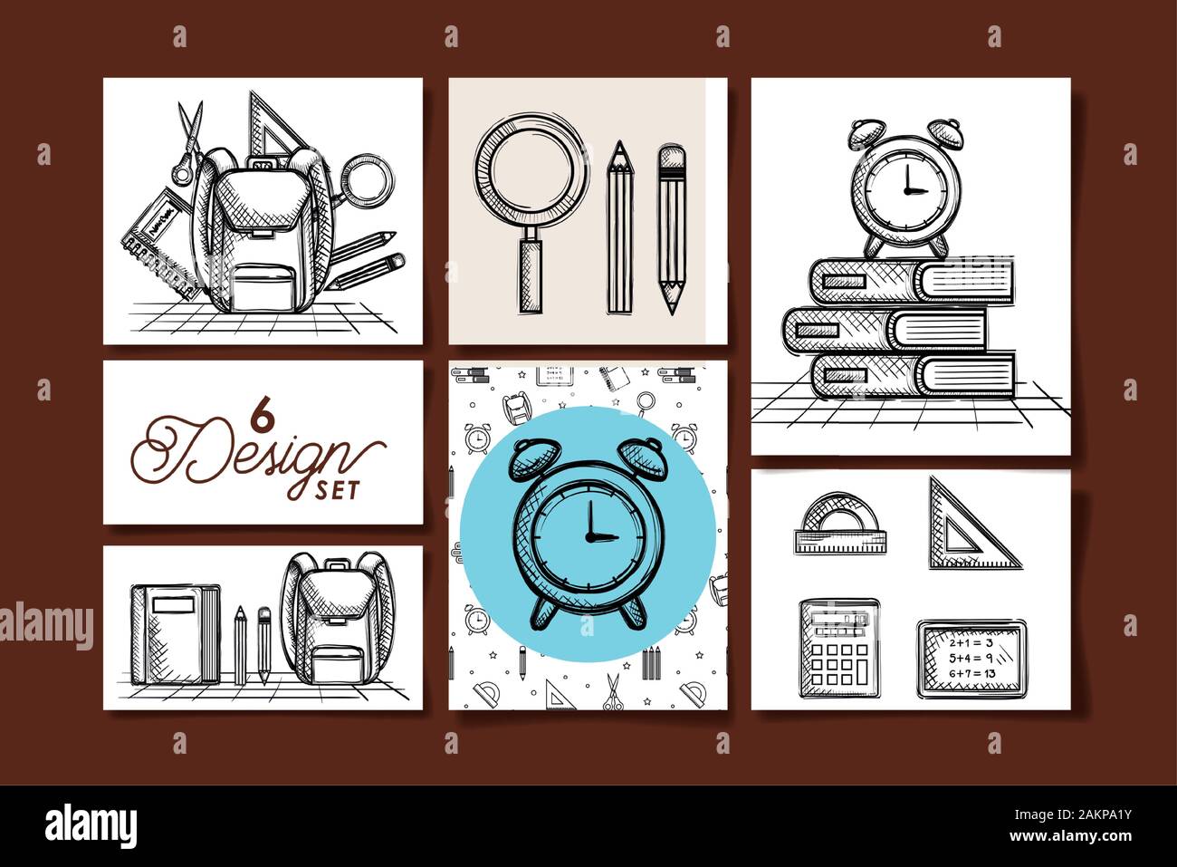six designs drawn of school education supplies Stock Vector Image & Art ...