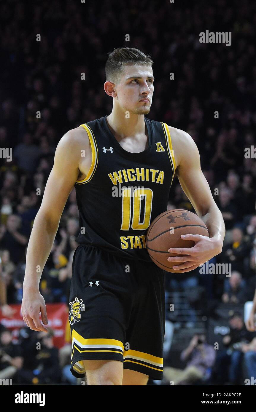 Wichita, Kansas, USA. 09th Jan, 2020. During a dead ball Wichita State  Shockers guard Erik Stevenson (10) shows some intensity knowing the  Shockers have the game under control during the NCAA Basketball