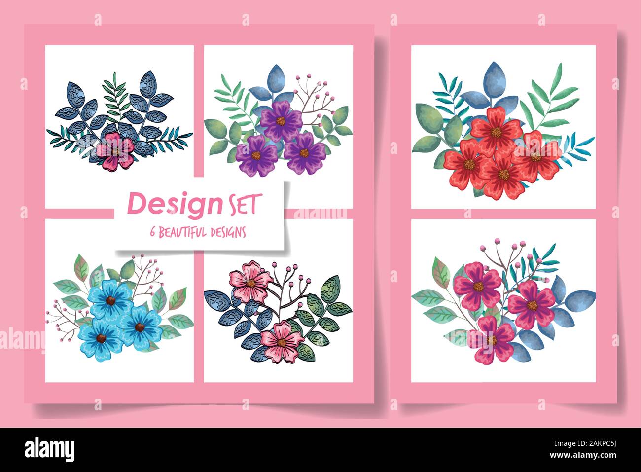 six designs of flowers with leafs naturals Stock Vector Image & Art - Alamy