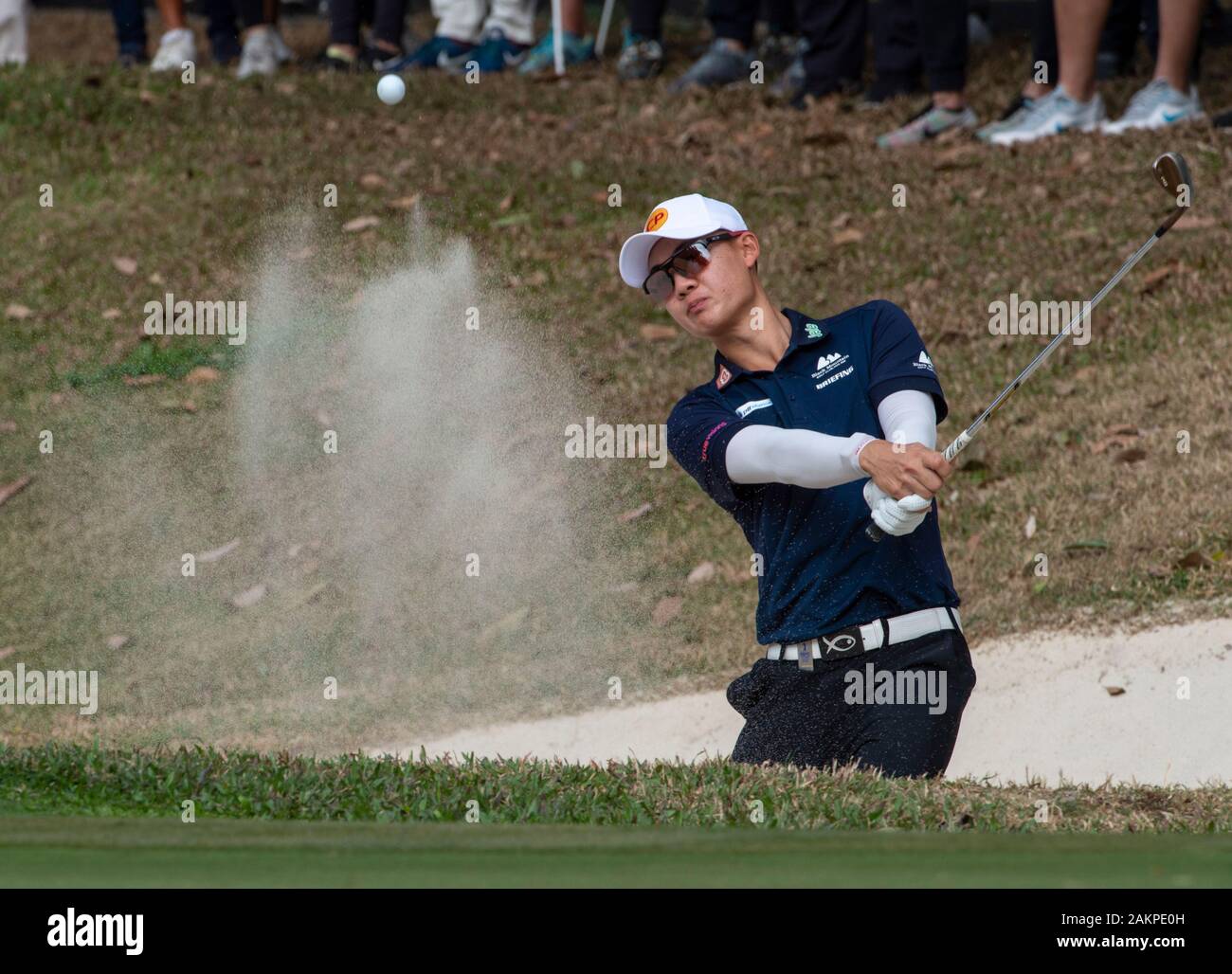 FANLING,HONG KONG SAR,CHINA: JANUARY 9th 2020. Hong Kong Open Golf Round 2. Jazz Janewattananond hits out of the bunker on the 15th green.Alamy Stock Stock Photo