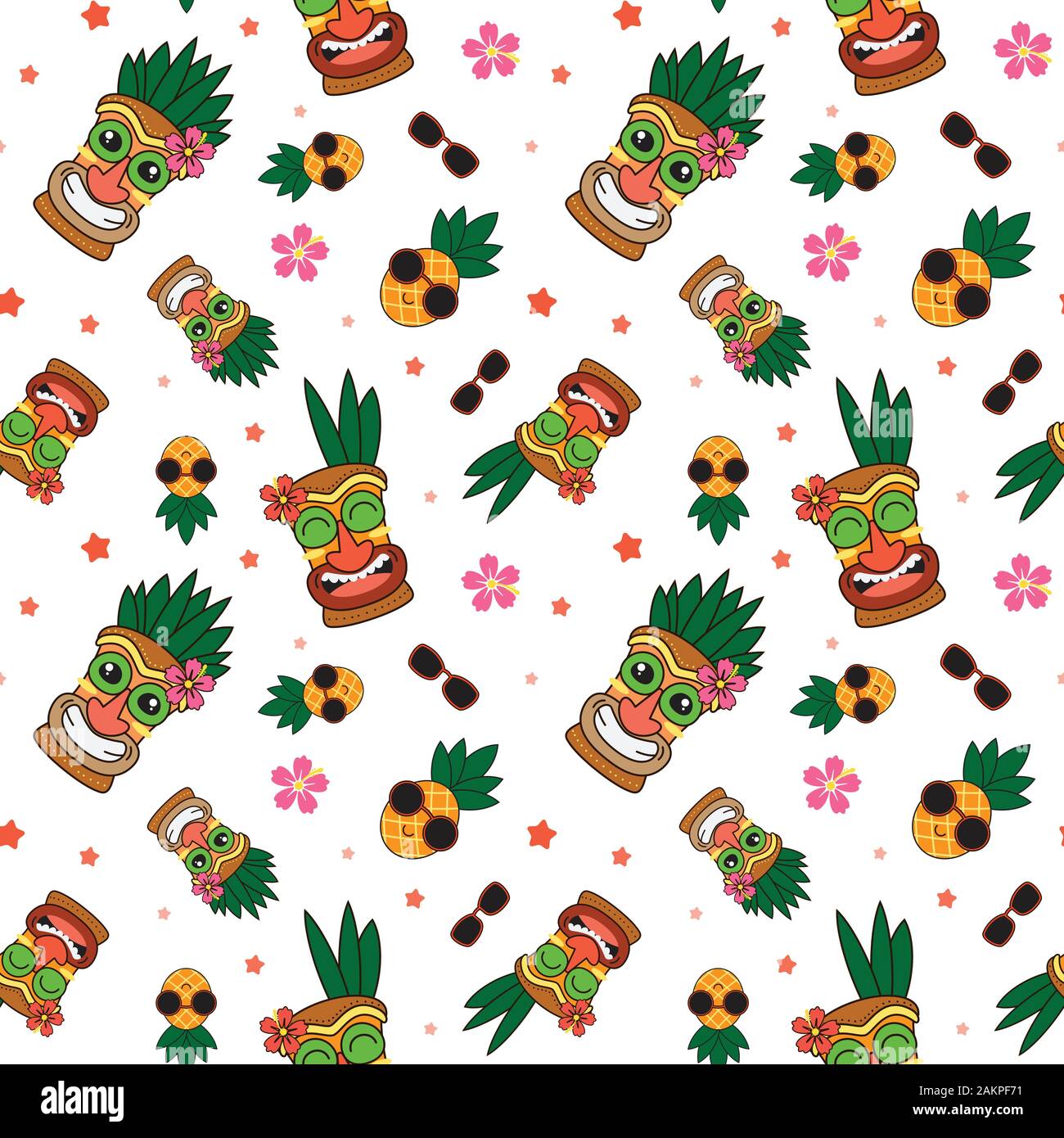 seamless patten hawaiian concept with pineapple and tiki mug . creative