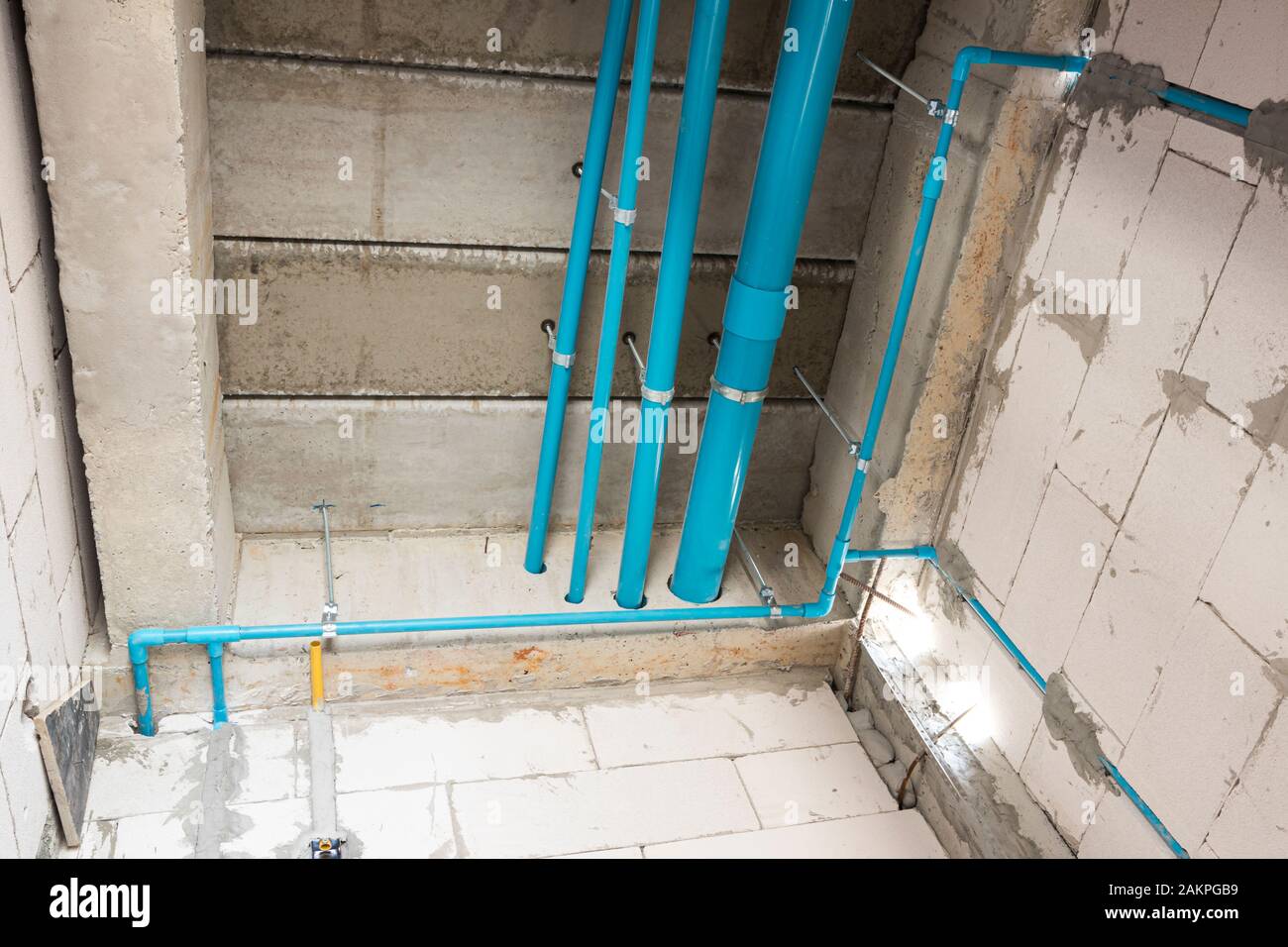 PVC tube in water piping system and draining system installation under