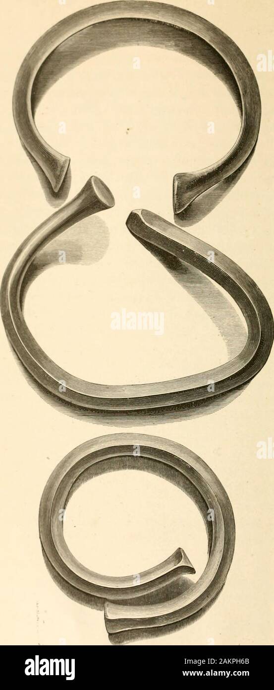 Archaeologia cantiana . ur torques, of two hundred mancusesof gold, are mentioned. The weight and value of theseornaments shew that they were both torques andarmillic, probably antique. I have stated that the armillse found at Chathamand Gillingham were broken in ancient times. Thelarger specimen is also notched deeply, as if to facili-tate a further division. These facts are, to a certainextent, evidence of these ornaments having been usedin commerce, in weighty transactions, as a monetarymedium. Their value was no doubt well understood;and, l)eing carried upon the person, their safety wasens Stock Photo