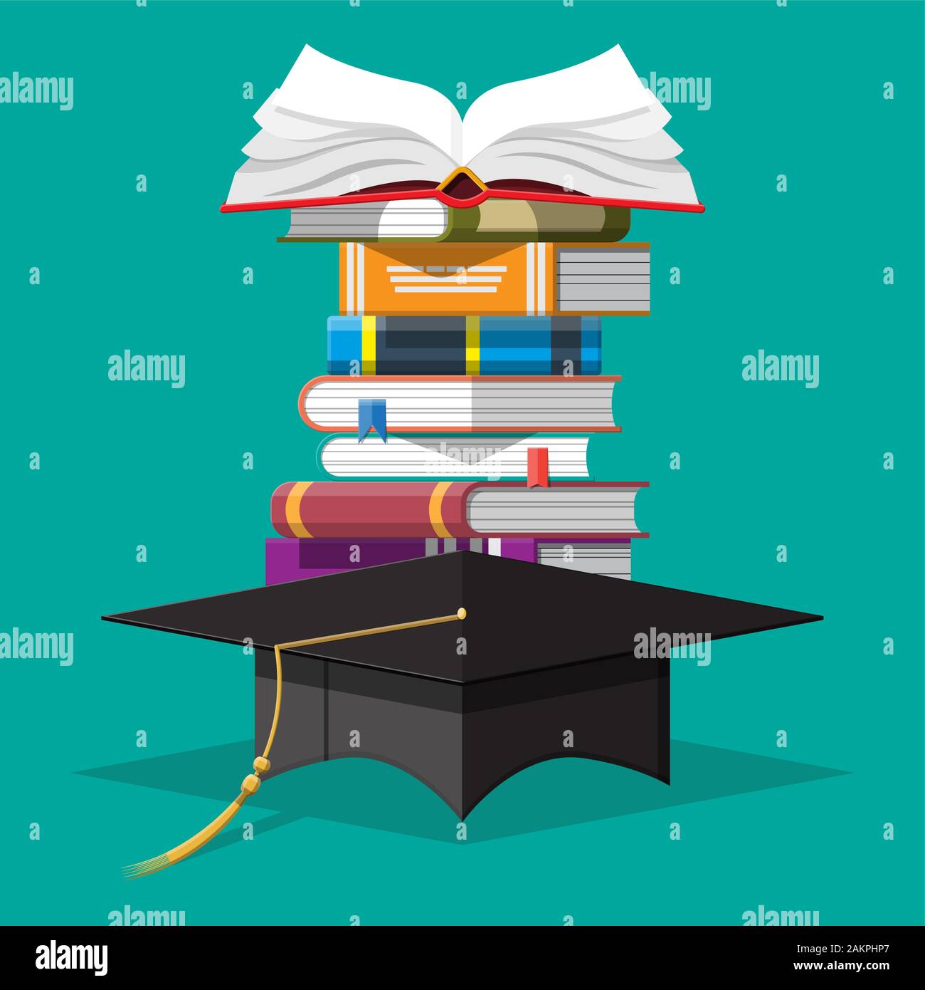 Graduation cap on stack of books Stock Vector Image & Art - Alamy