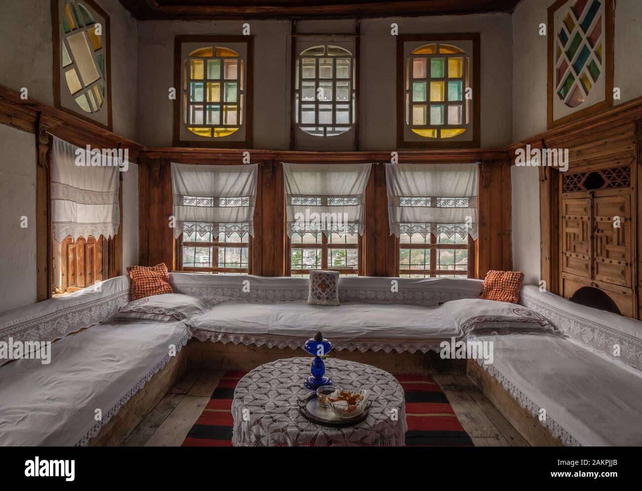 Antique furnitures inside an old home in Gjirokaster, Albania Stock
