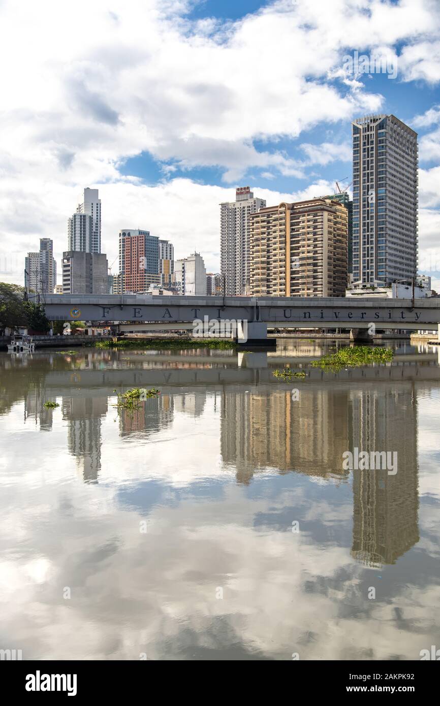 Dec 31, 2019 Manila downtown cityscape seen from the Pasig river, Manila, Philippines Stock Photo