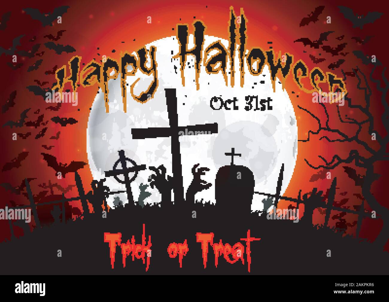 Halloween grave on full moon background Stock Vector Image & Art - Alamy