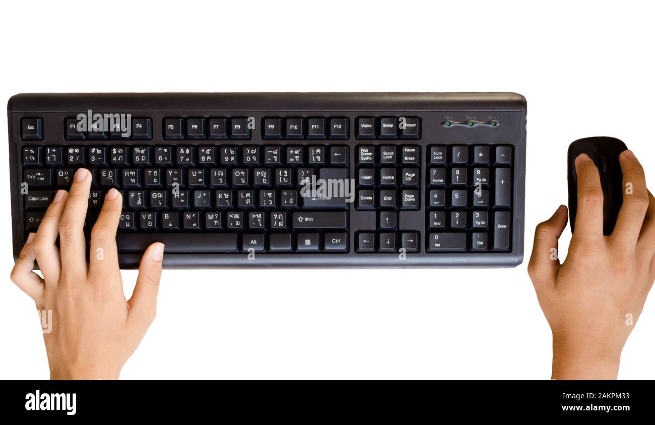typing keyboard and click mouse in play game position Stock Photo - Alamy