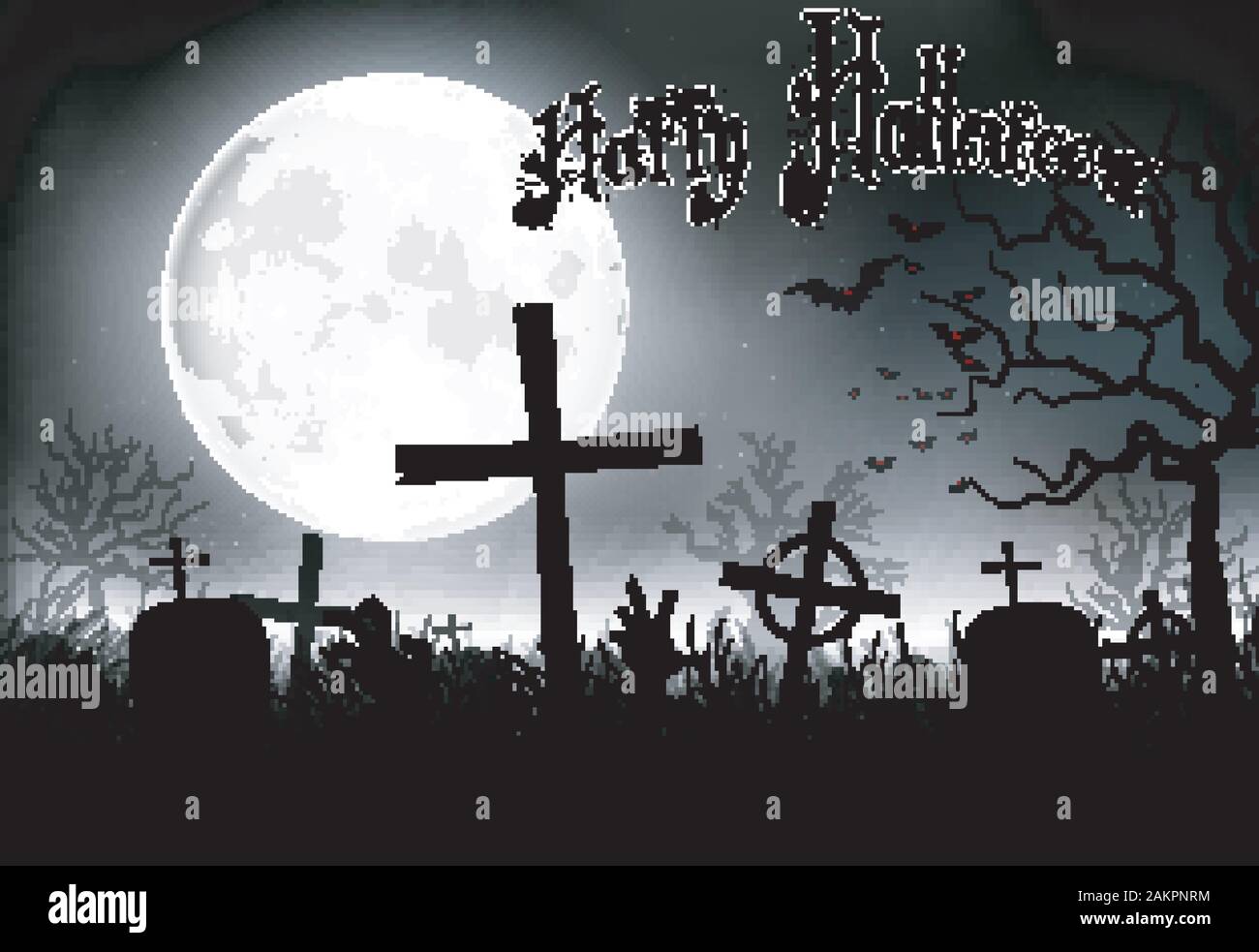 Halloween Background Night With In Graveyard On The Full Moon Vector Stock Vector Image Art Alamy