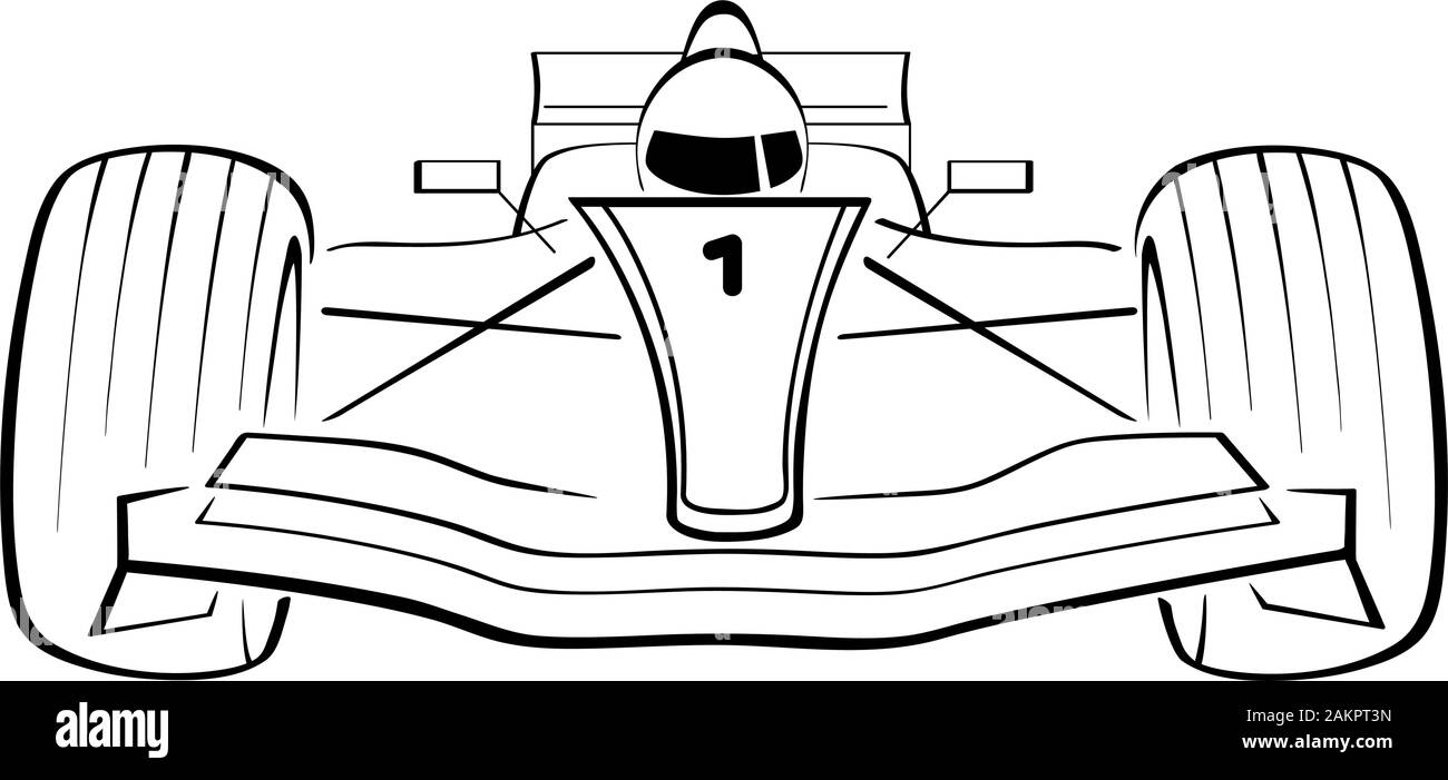 F1 racing car. Black and white vector illustration for coloring book Stock Vector